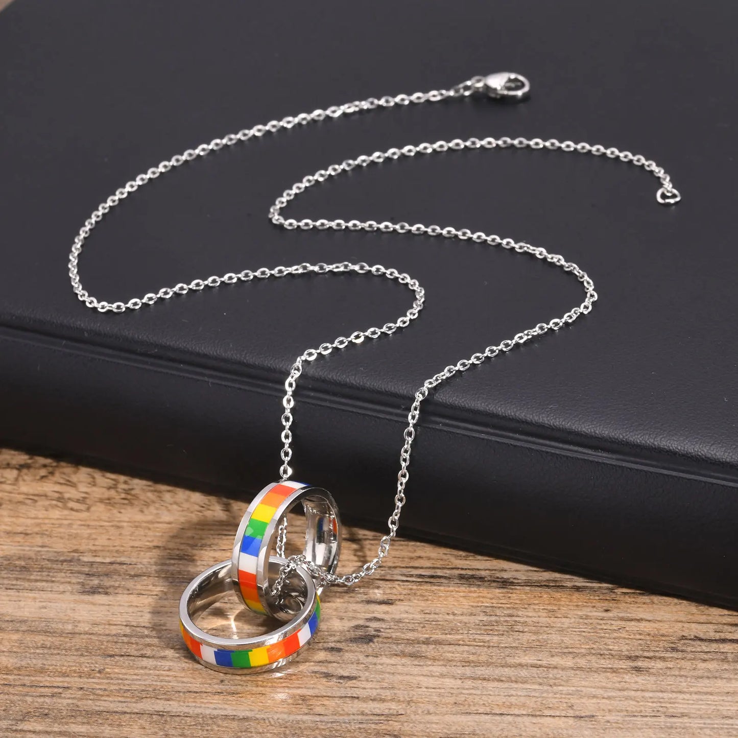 Interlocked Rainbow Circle Pendant Necklace