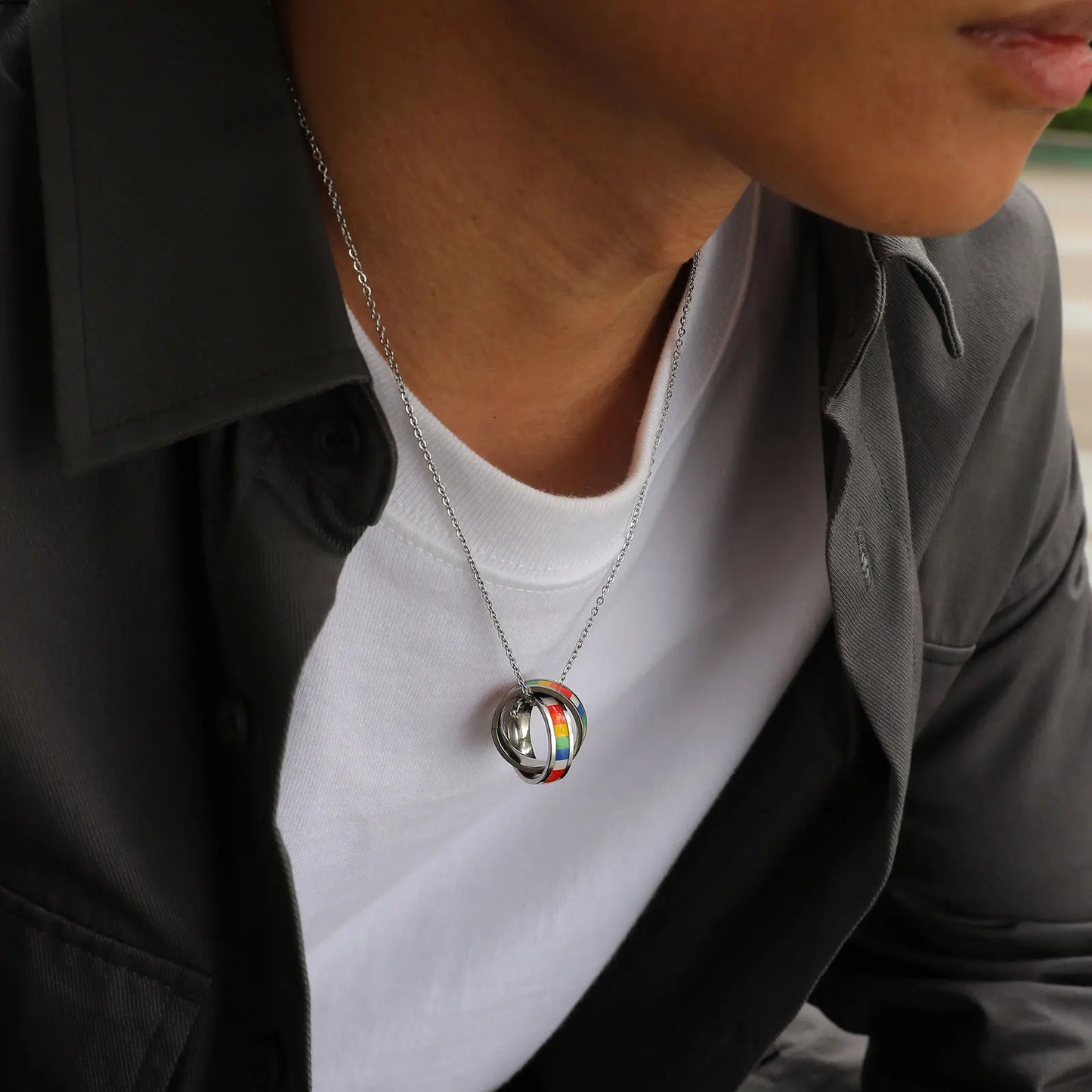 Interlocked Rainbow Circle Pendant Necklace