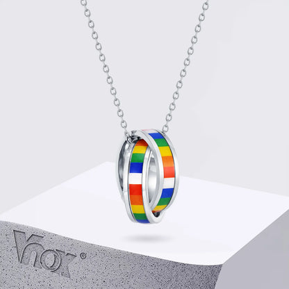 Interlocked Rainbow Circle Pendant Necklace