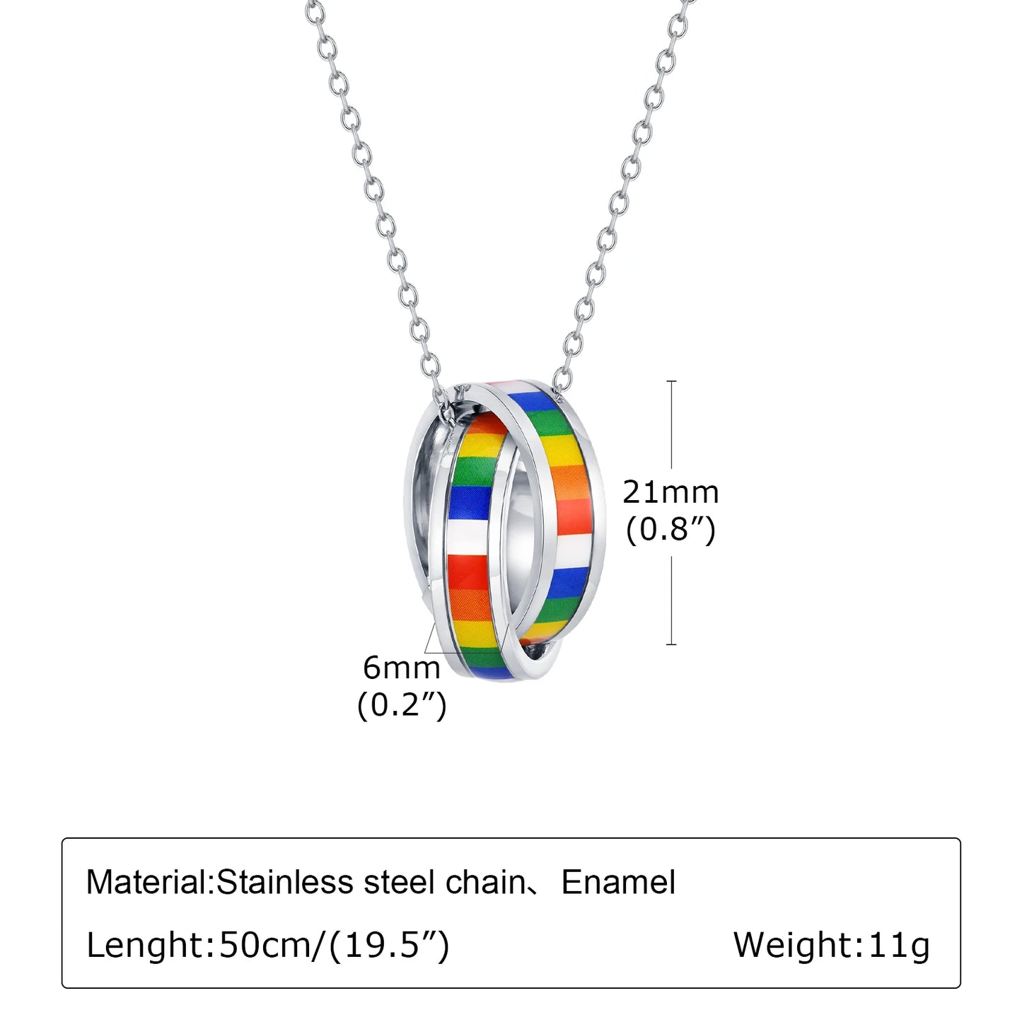 Interlocked Rainbow Circle Pendant Necklace