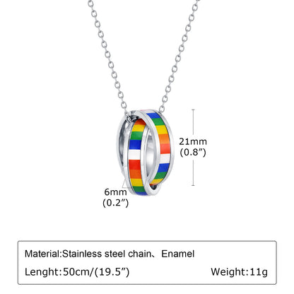 Interlocked Rainbow Circle Pendant Necklace